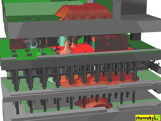 Ядерная Лава внутри помещений и реактора ЧАЭС